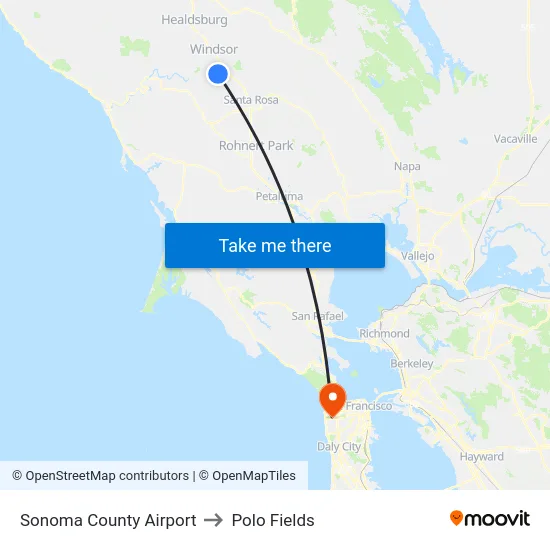 Sonoma County Airport to Polo Fields map