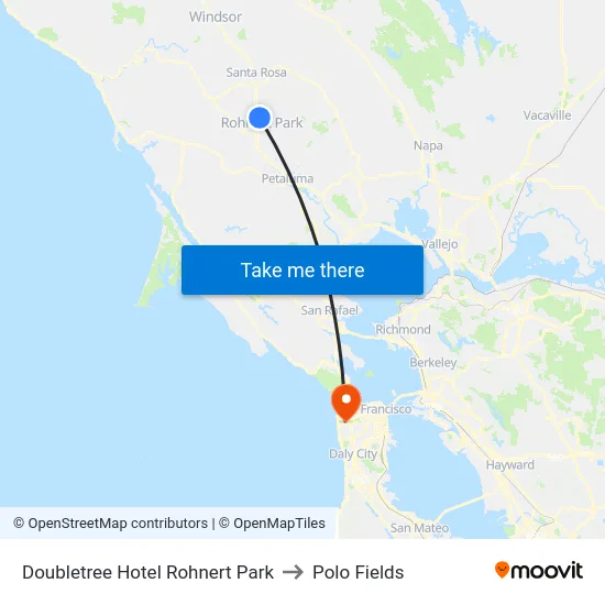 Doubletree Hotel Rohnert Park to Polo Fields map