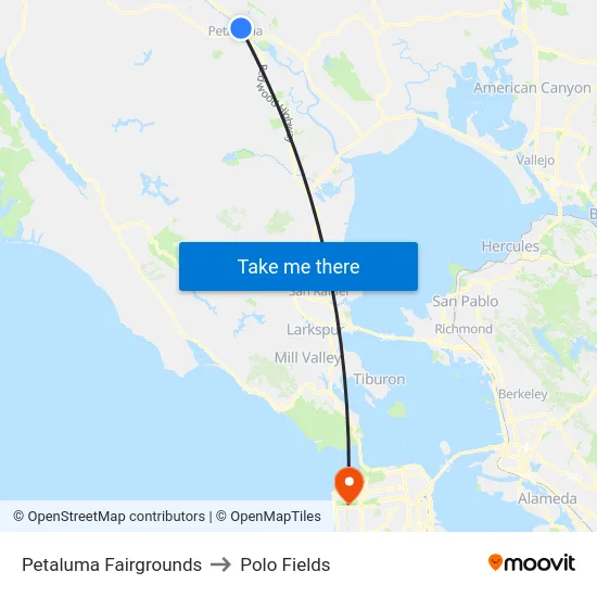 Petaluma Fairgrounds to Polo Fields map