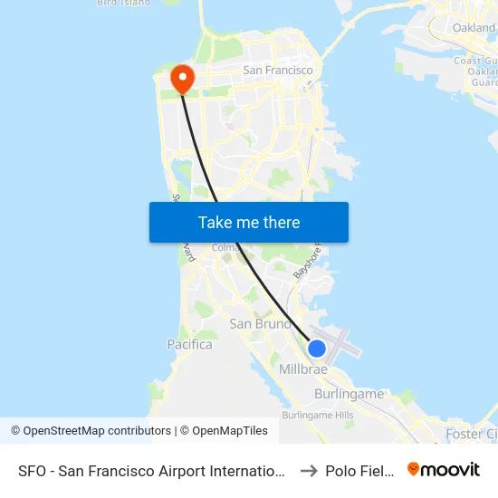 SFO - San Francisco Airport International to Polo Fields map