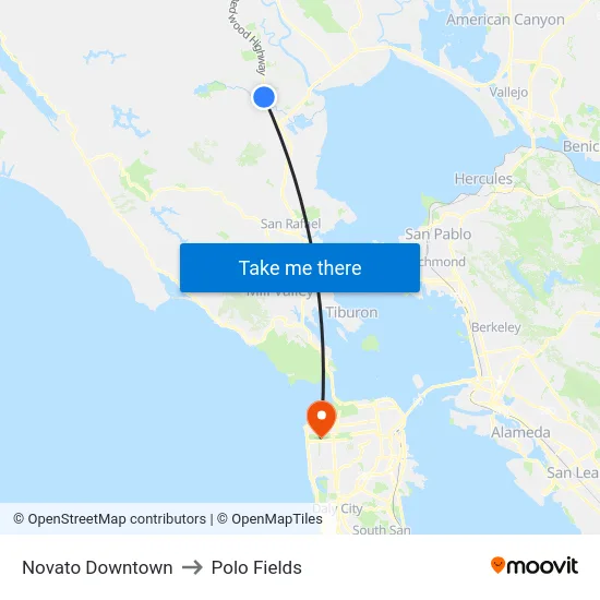 Novato Downtown to Polo Fields map