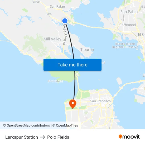 Larkspur Station to Polo Fields map