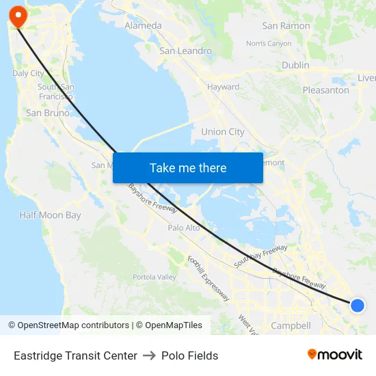 Eastridge Transit Center to Polo Fields map