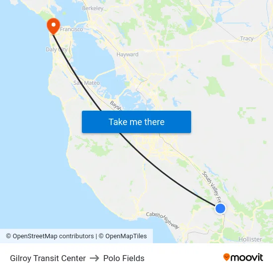 Gilroy Transit Center to Polo Fields map
