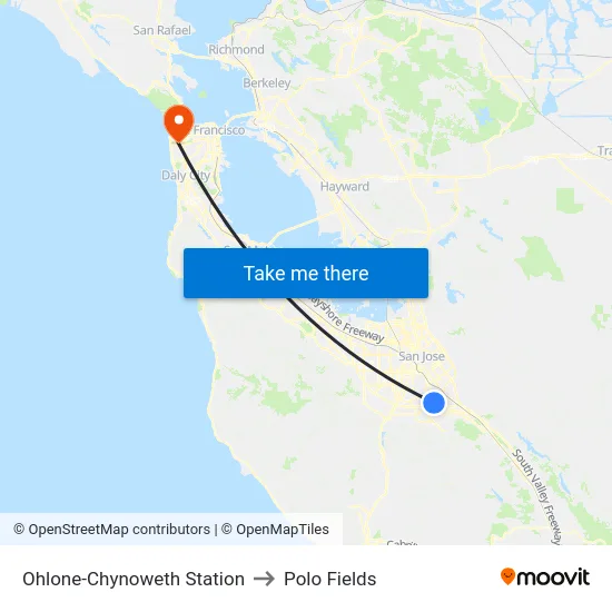 Ohlone-Chynoweth Station to Polo Fields map