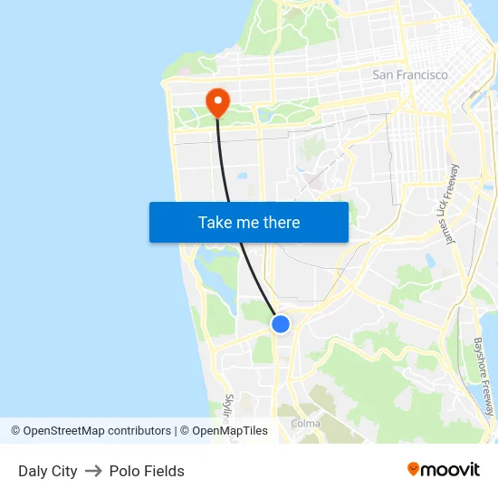 Daly City to Polo Fields map