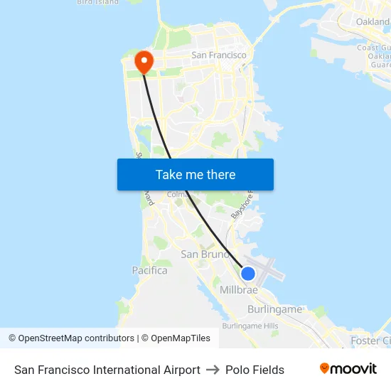 San Francisco International Airport to Polo Fields map