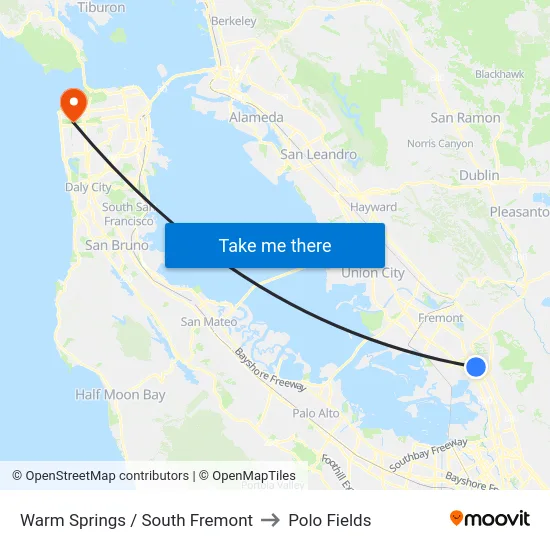 Warm Springs / South Fremont to Polo Fields map