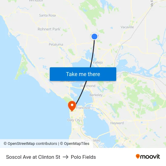 Soscol Ave at Clinton St to Polo Fields map