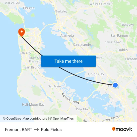 Fremont BART to Polo Fields map