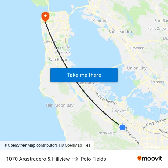 1070 Arastradero & Hillview to Polo Fields map