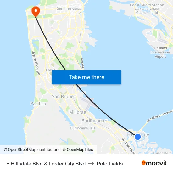 E Hillsdale Blvd & Foster City Blvd to Polo Fields map