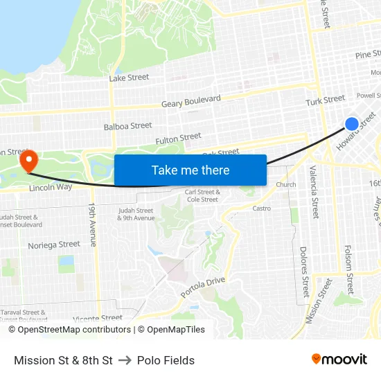 Mission St & 8th St to Polo Fields map