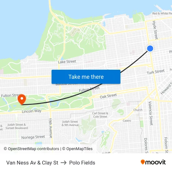 Van Ness Av & Clay St to Polo Fields map