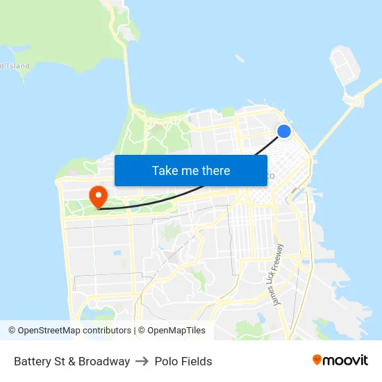 Battery St & Broadway to Polo Fields map