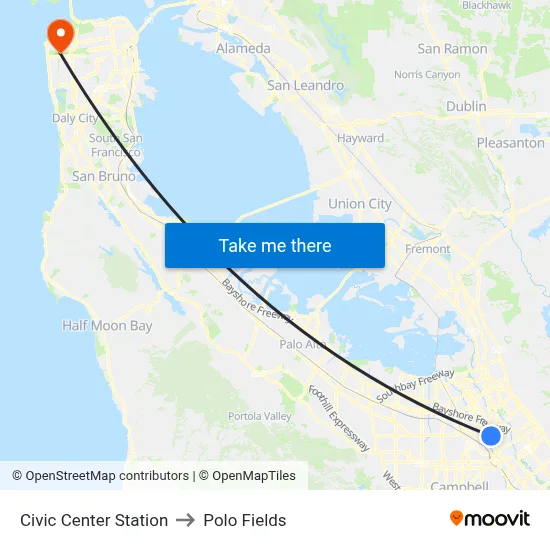 Civic Center Station to Polo Fields map