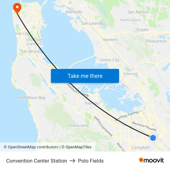 Convention Center Station to Polo Fields map