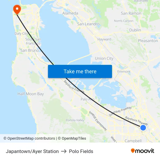 Japantown/Ayer Station to Polo Fields map