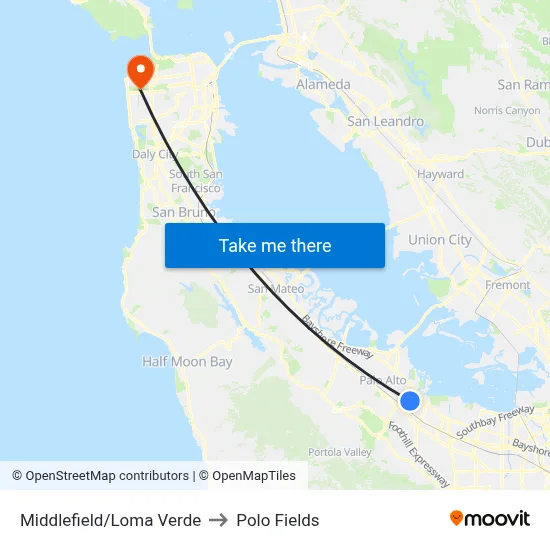 Middlefield/Loma Verde to Polo Fields map