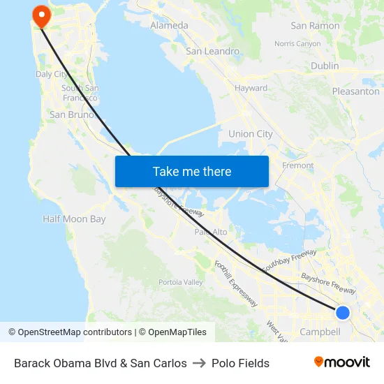 Barack Obama Blvd & San Carlos to Polo Fields map