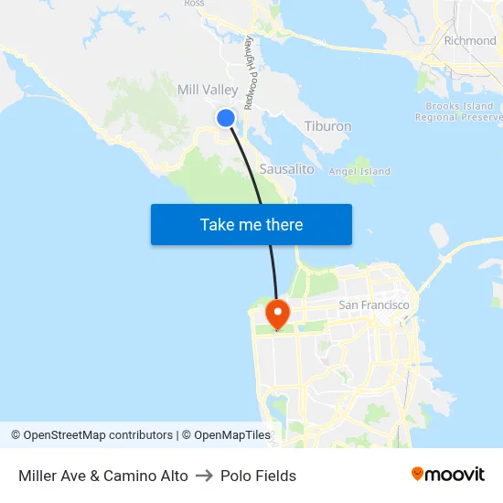 Miller Ave & Camino Alto to Polo Fields map