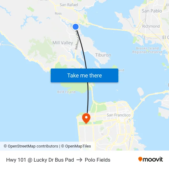 Hwy 101 @  Lucky Dr Bus Pad to Polo Fields map