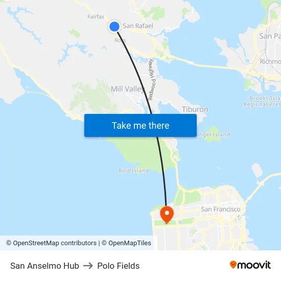San Anselmo Hub to Polo Fields map