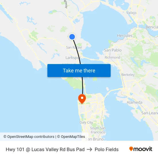 Hwy 101 @ Lucas Valley Rd Bus Pad to Polo Fields map