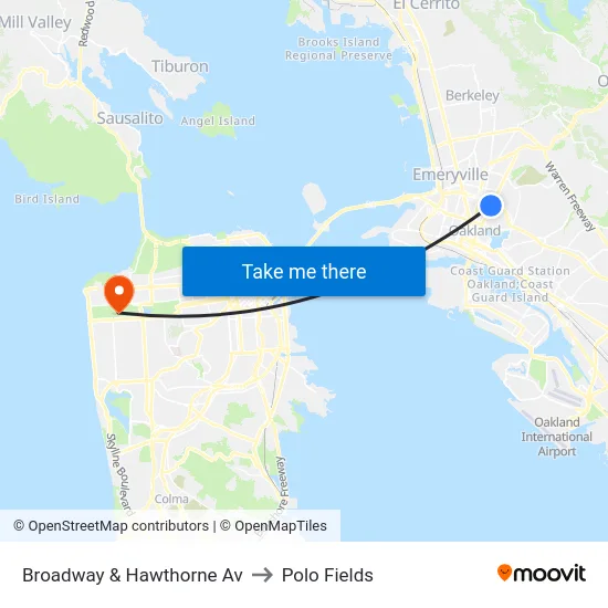 Broadway & Hawthorne Av to Polo Fields map
