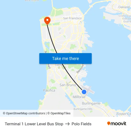 Terminal 1 Lower Level Bus Stop to Polo Fields map
