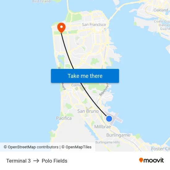 Terminal 3 to Polo Fields map