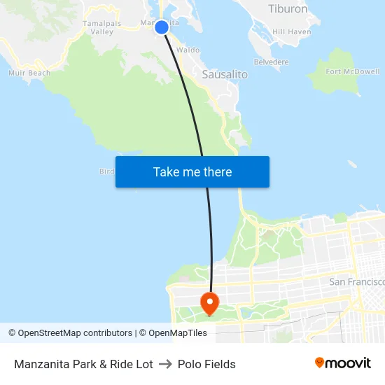 Manzanita Park & Ride Lot to Polo Fields map