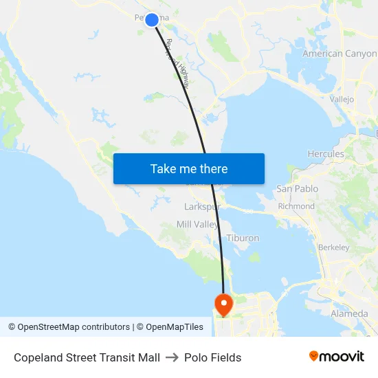 Copeland Street Transit Mall to Polo Fields map