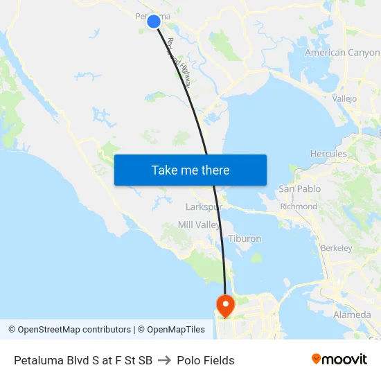 Petaluma Blvd S at F St SB to Polo Fields map