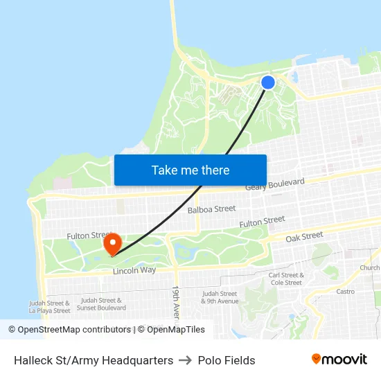 Halleck St/Army Headquarters to Polo Fields map