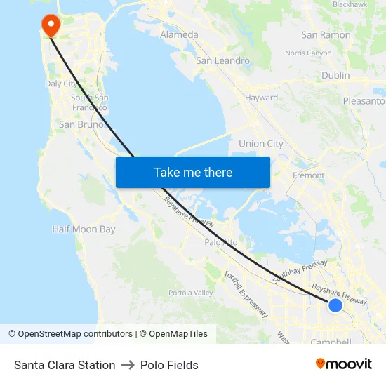 Santa Clara Station to Polo Fields map