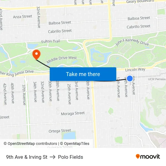 9th Ave & Irving St to Polo Fields map