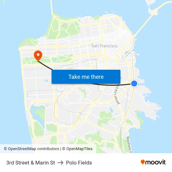 3rd Street & Marin St to Polo Fields map