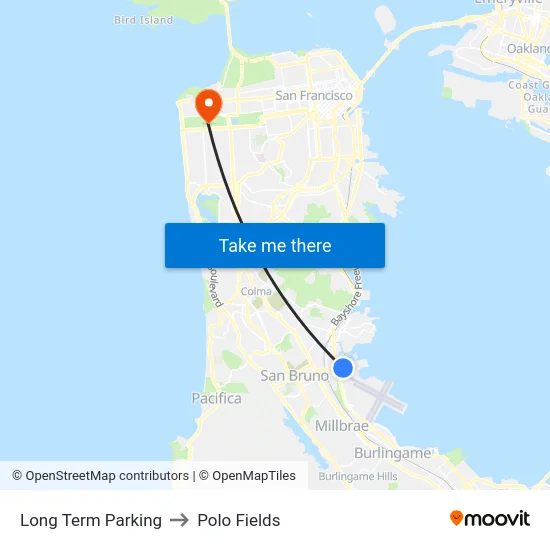 Long Term Parking to Polo Fields map
