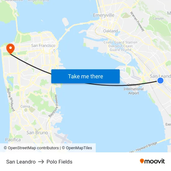 San Leandro to Polo Fields map