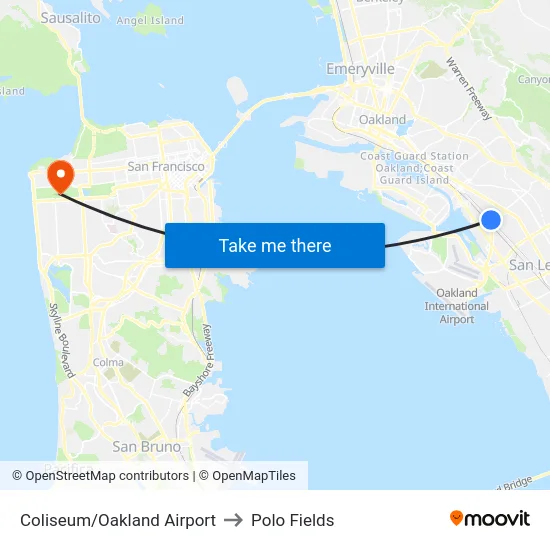 Coliseum/Oakland Airport to Polo Fields map