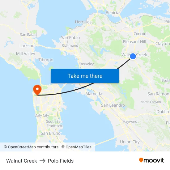 Walnut Creek to Polo Fields map