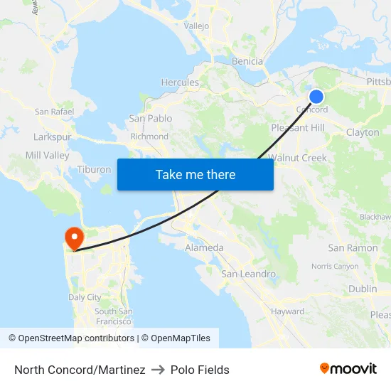 North Concord/Martinez to Polo Fields map