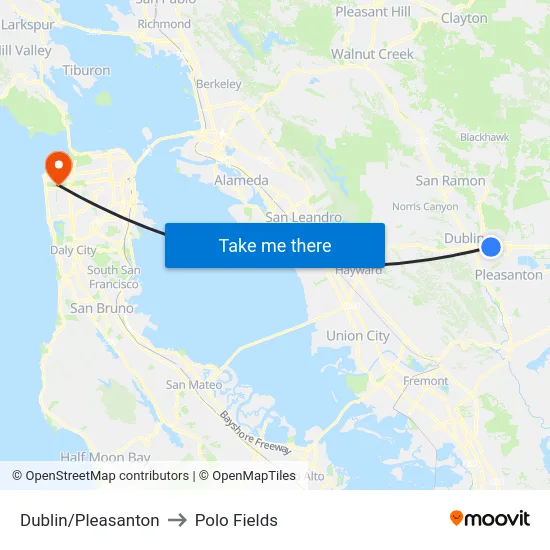 Dublin/Pleasanton to Polo Fields map
