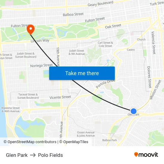 Glen Park to Polo Fields map