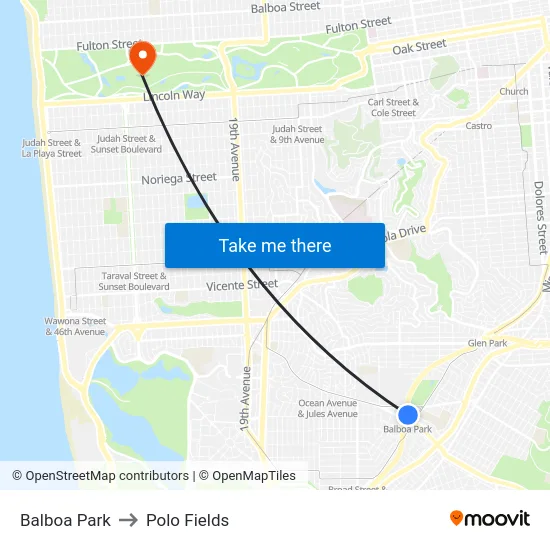 Balboa Park to Polo Fields map