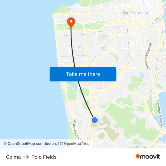 Colma to Polo Fields map