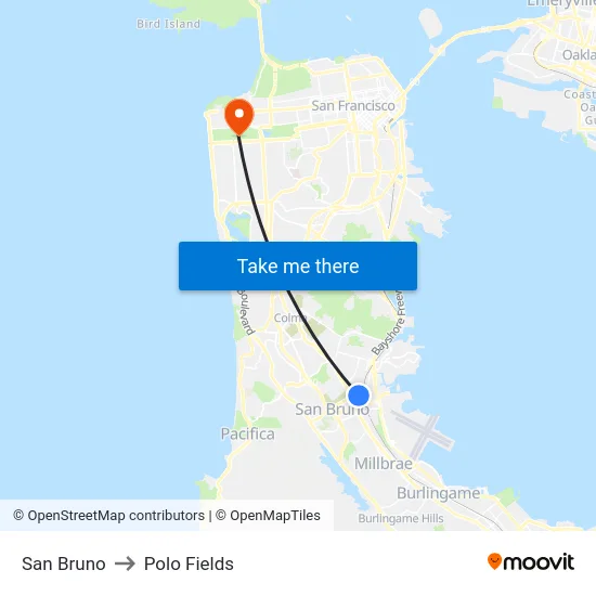 San Bruno to Polo Fields map