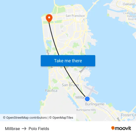 Millbrae to Polo Fields map