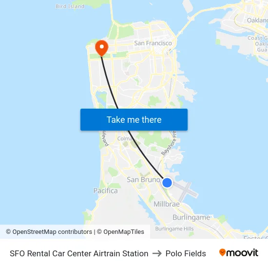 SFO Rental Car Center Airtrain Station to Polo Fields map